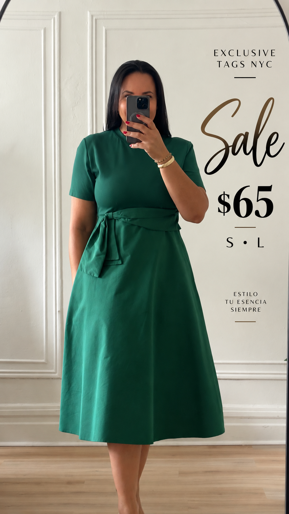 Emerald Tie-Waist Midi Dress