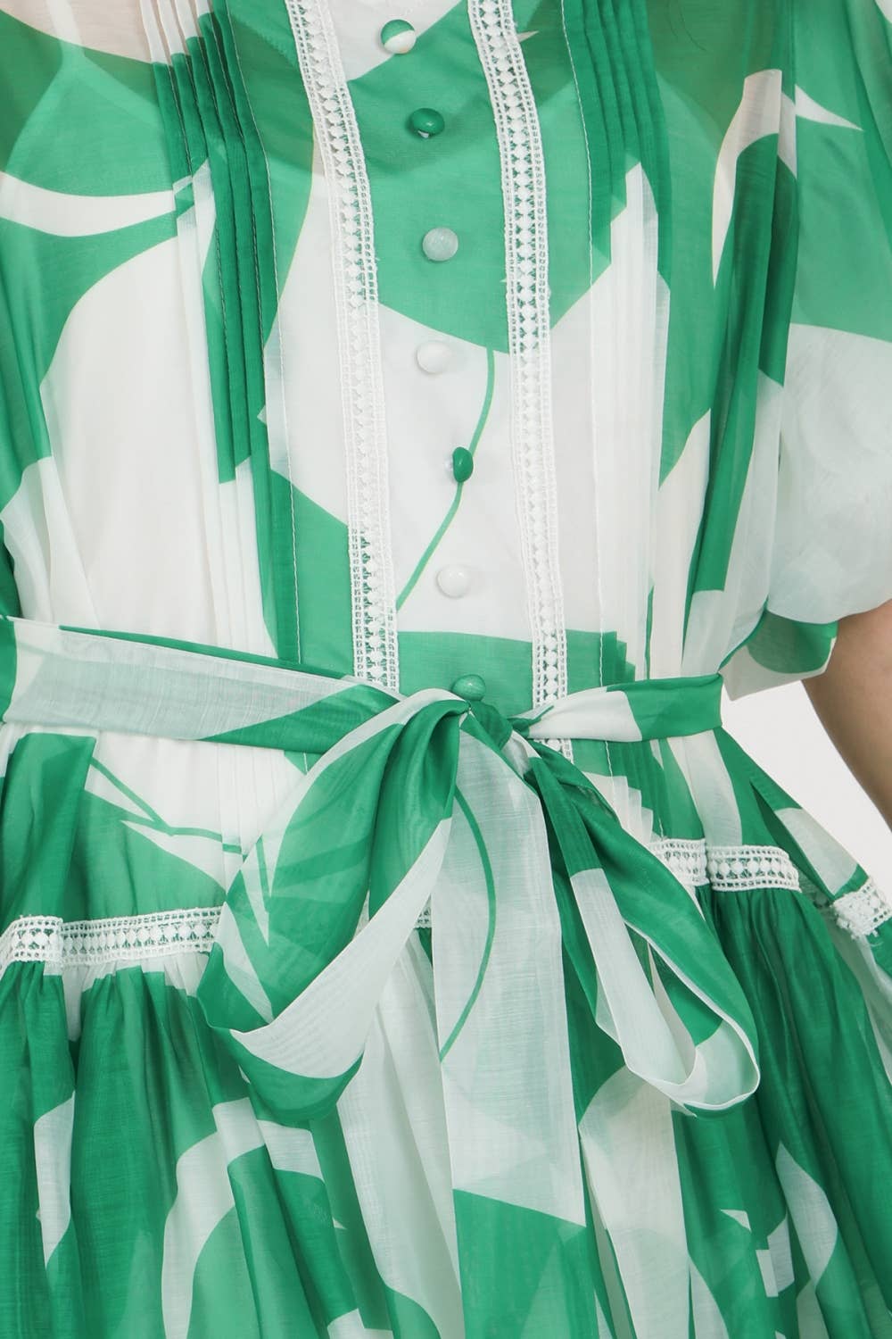 Belted Puff Chiffon Maxi Dress