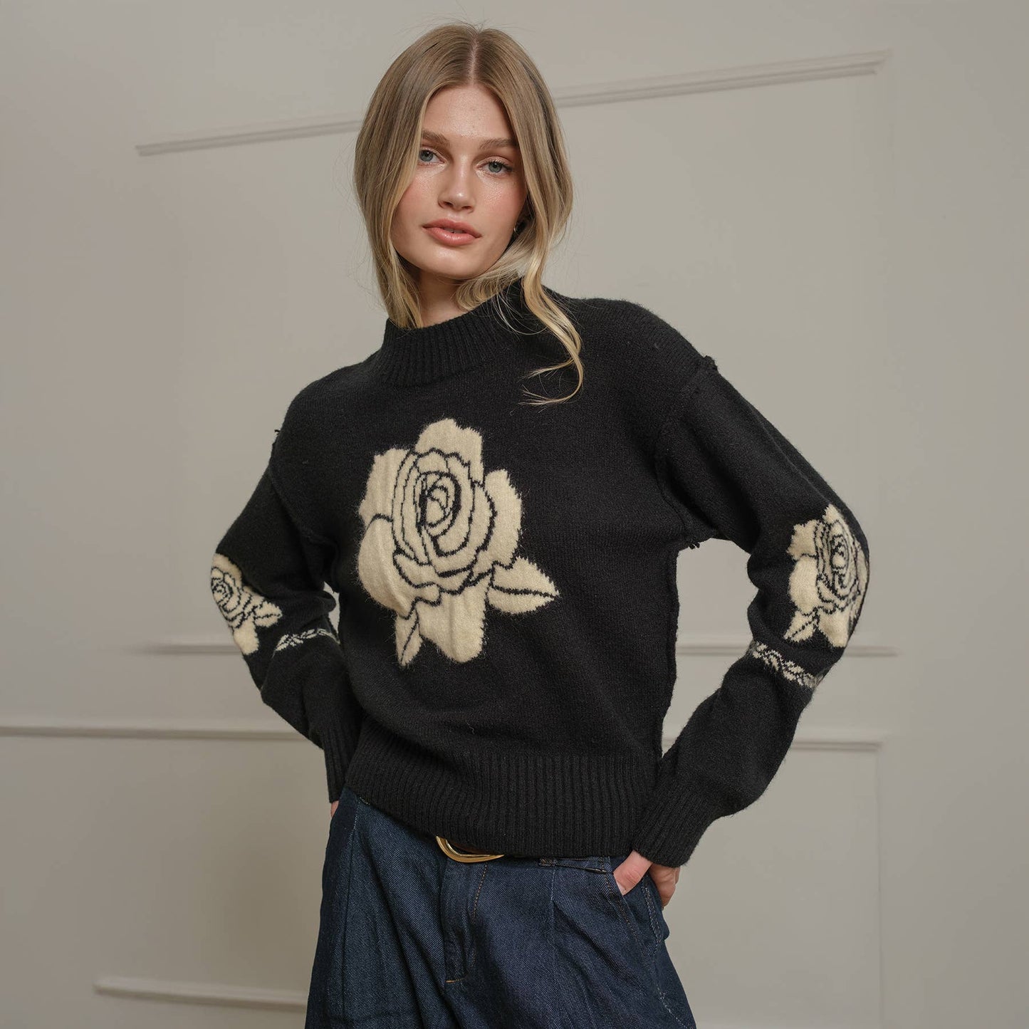 Rose Jacquard Knit Sweater