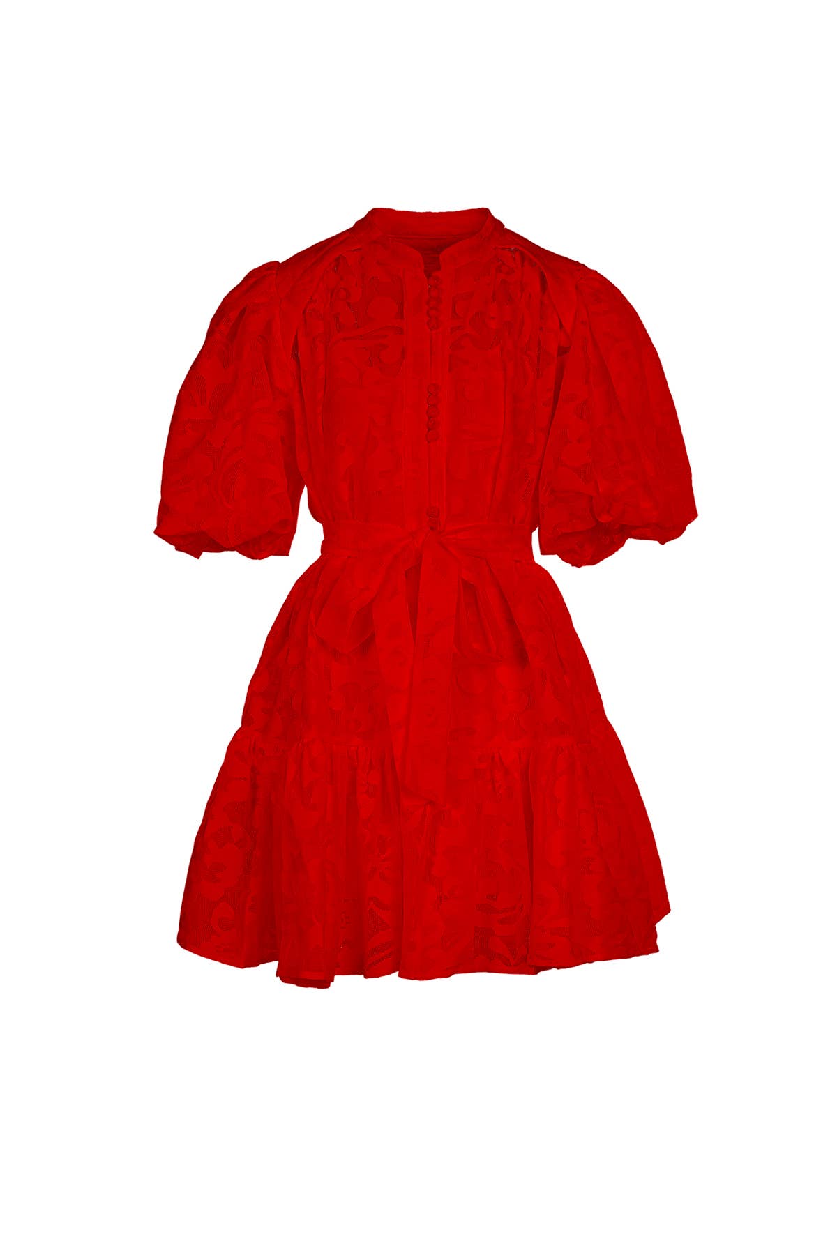 Mesh Belted Puff Mini Dress