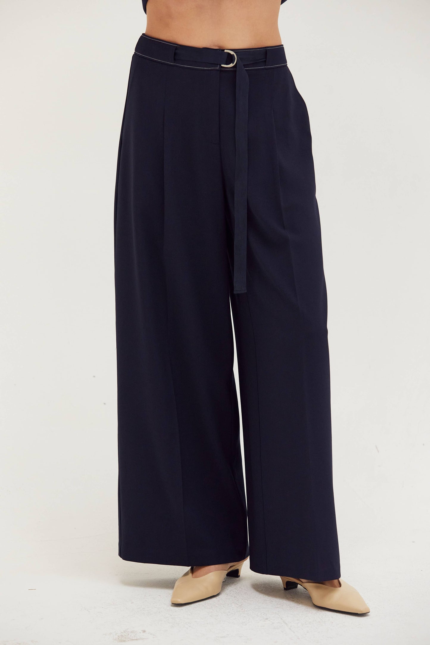 Kelly Contrast Stitch Belted Trousers