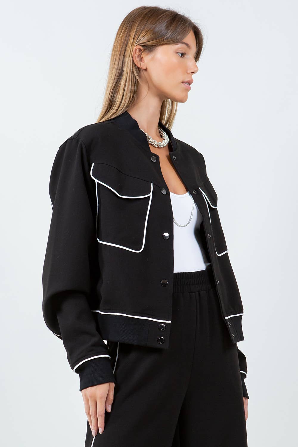 ALANA CONTRAST PIPING DETAILED  BOMBER JACKET