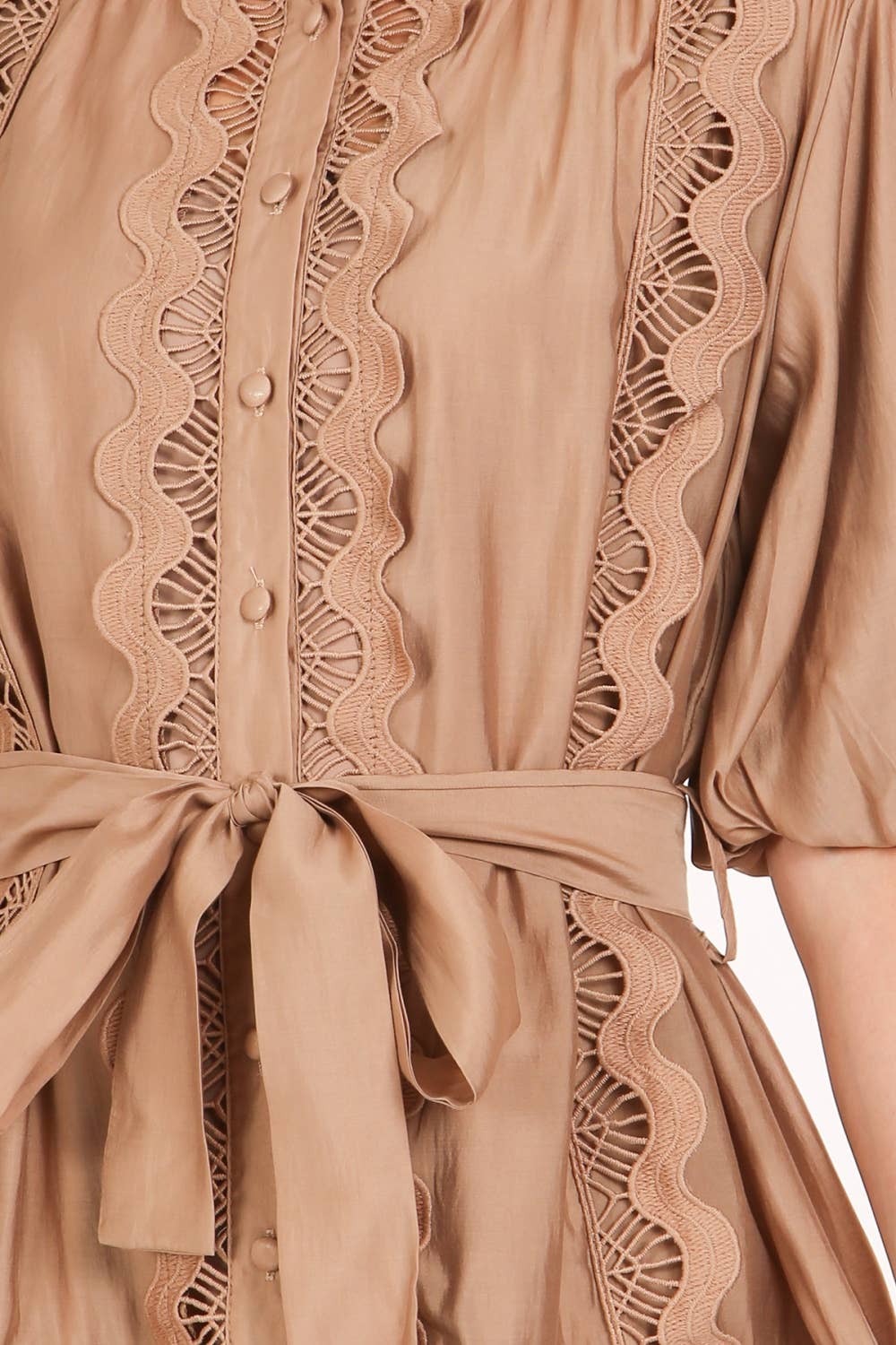 Scallop Lace Trim Detail Ruffled A-Line Mini Dress