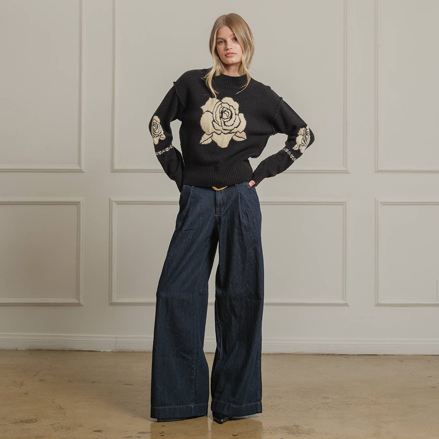 Rose Jacquard Knit Sweater