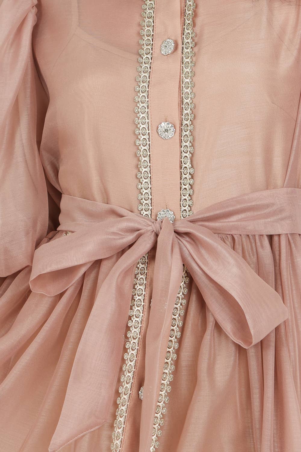 Beaded Lace Trim Detail Belted Chiffon Mini Dress