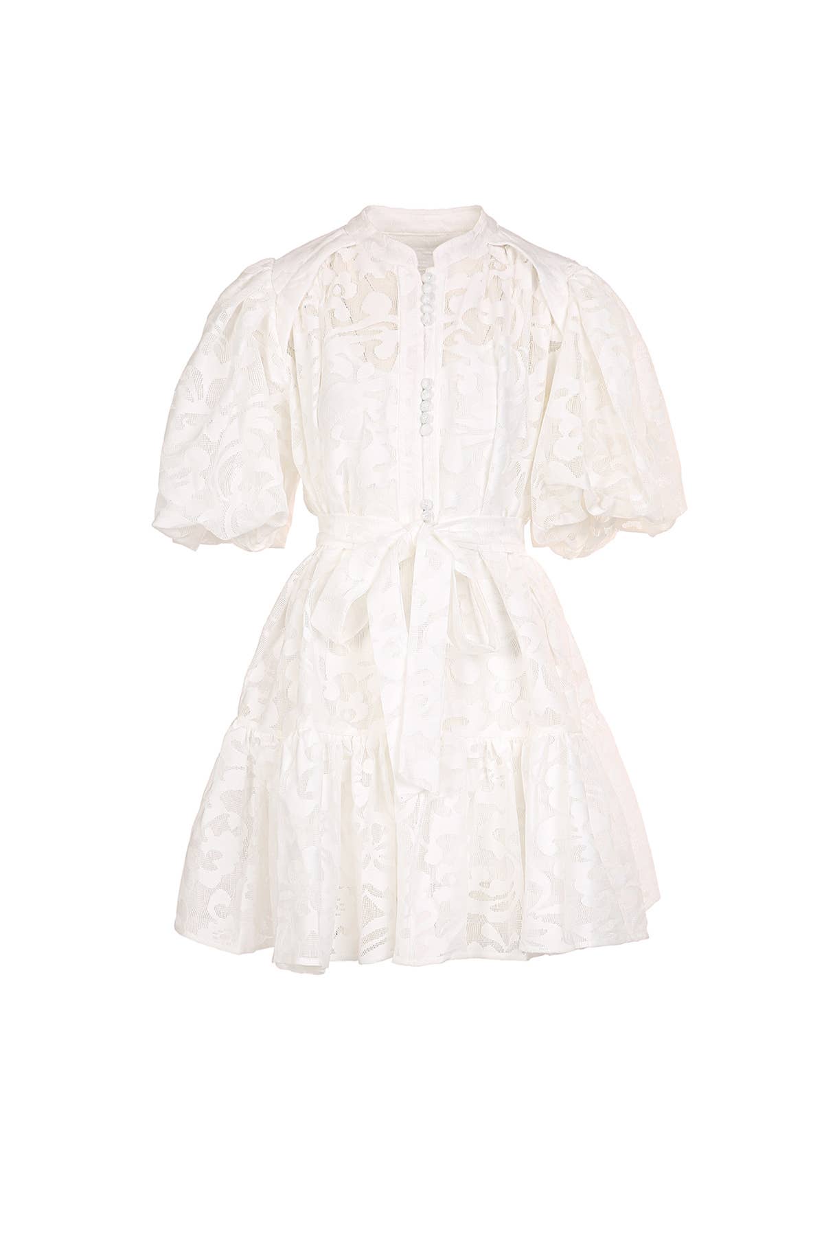 Mesh Belted Puff Mini Dress