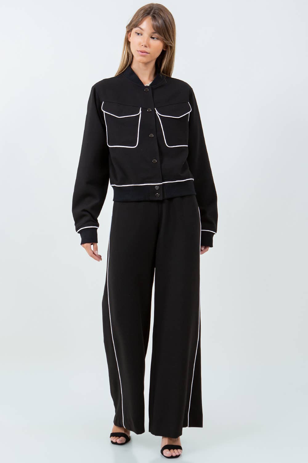 ALANA CONTRAST PIPING DETAILED  BOMBER JACKET