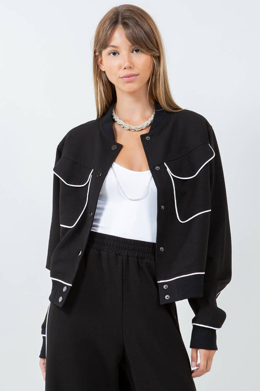 ALANA CONTRAST PIPING DETAILED  BOMBER JACKET