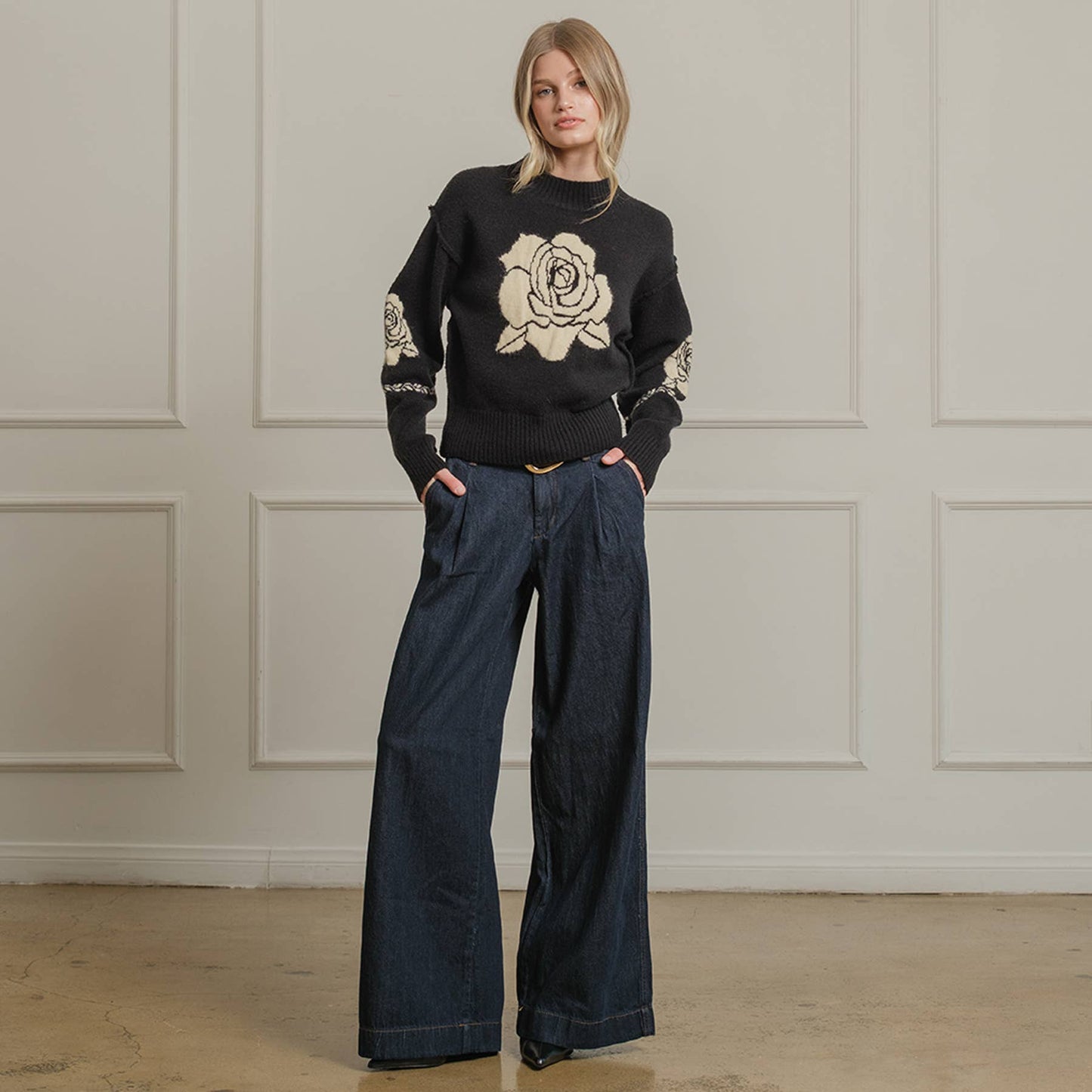 Rose Jacquard Knit Sweater