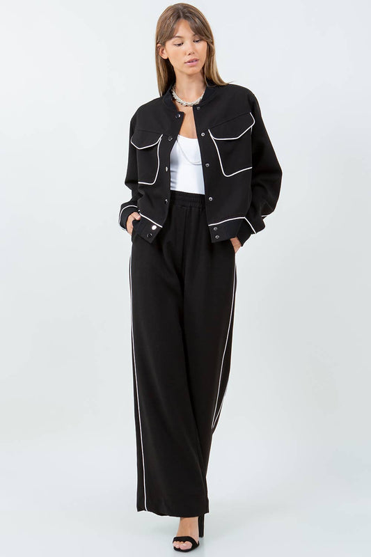 ALANA CONTRAST PIPING DETAILED STRAIGHT LEG TROUSERS