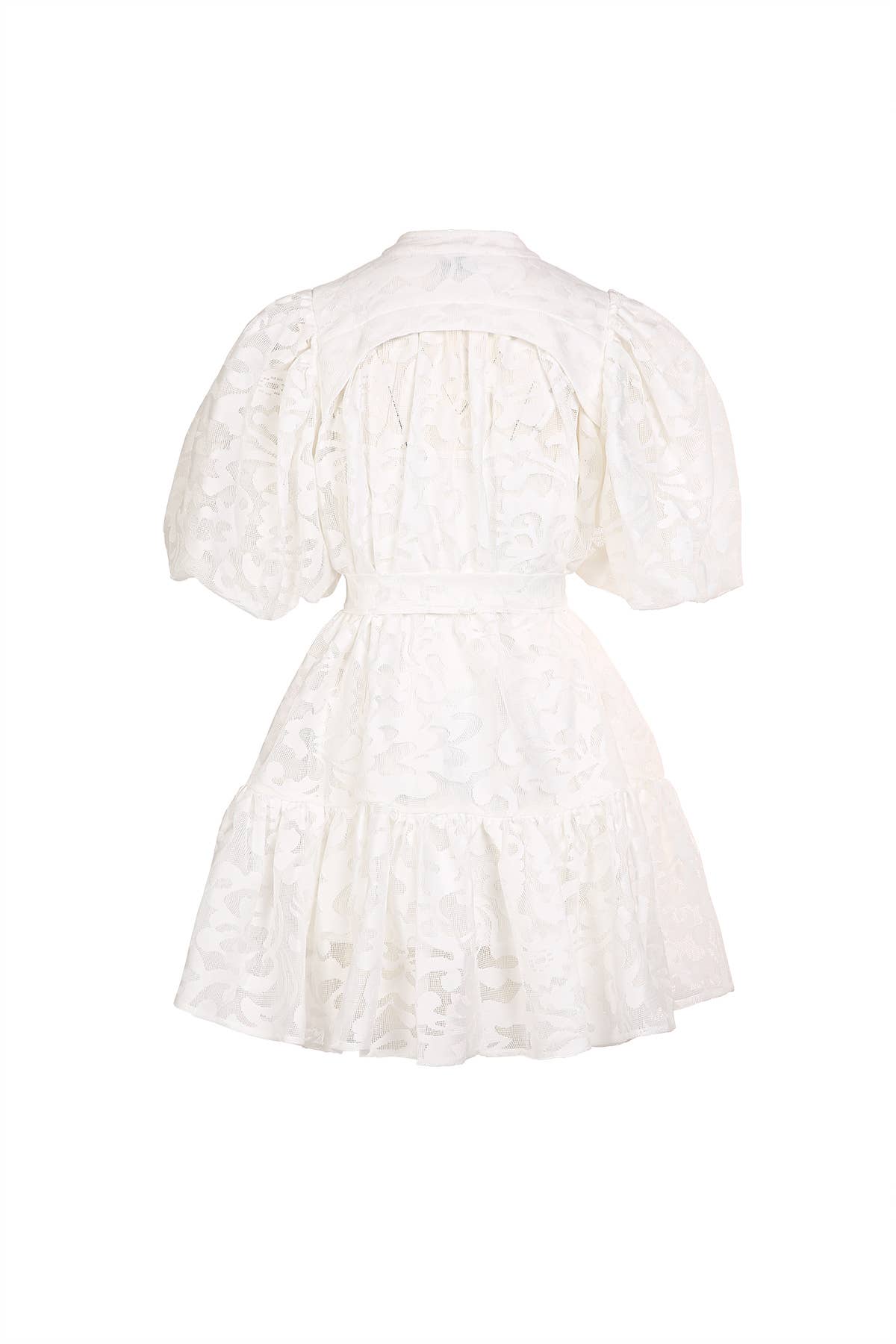 Mesh Belted Puff Mini Dress