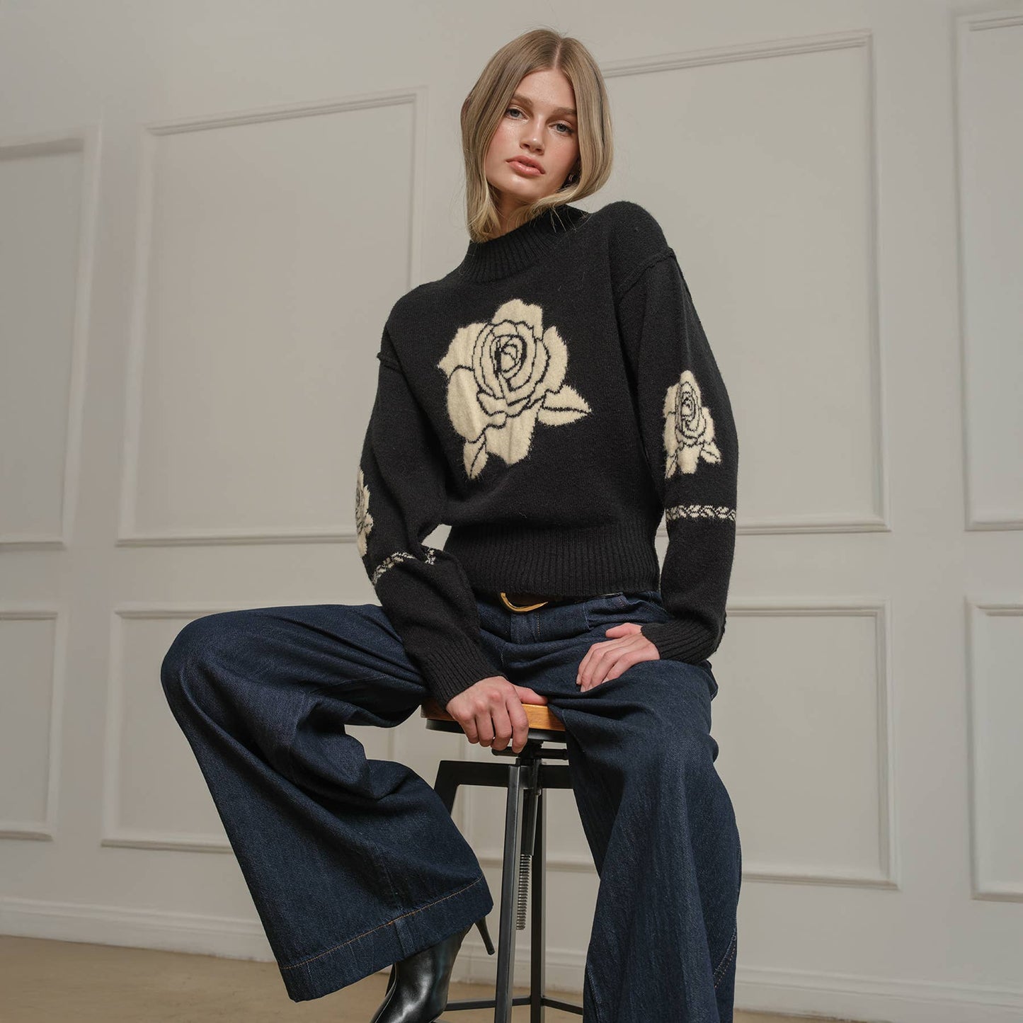 Rose Jacquard Knit Sweater