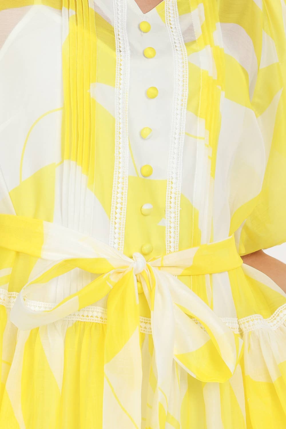 Belted Puff Chiffon Maxi Dress