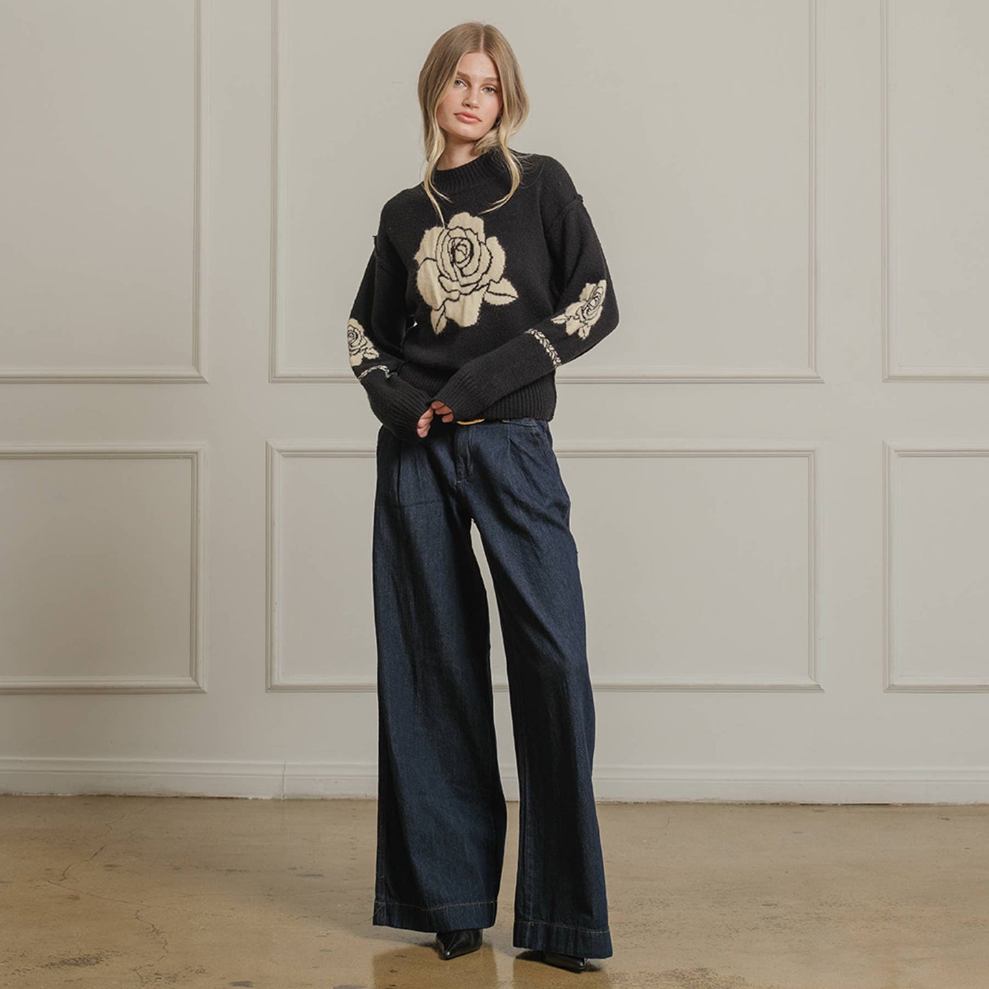 Rose Jacquard Knit Sweater