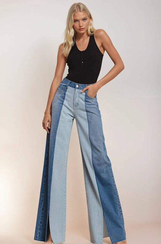 COLORBLOCK JEANS WITH SPLIT SEAM