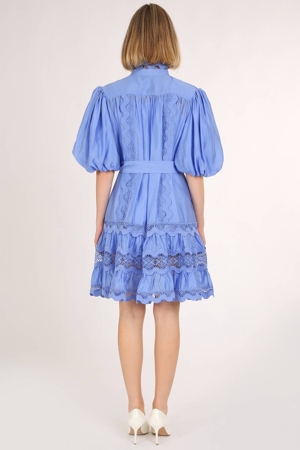 Scallop Lace Trim Detail Ruffled A-Line Mini Dress