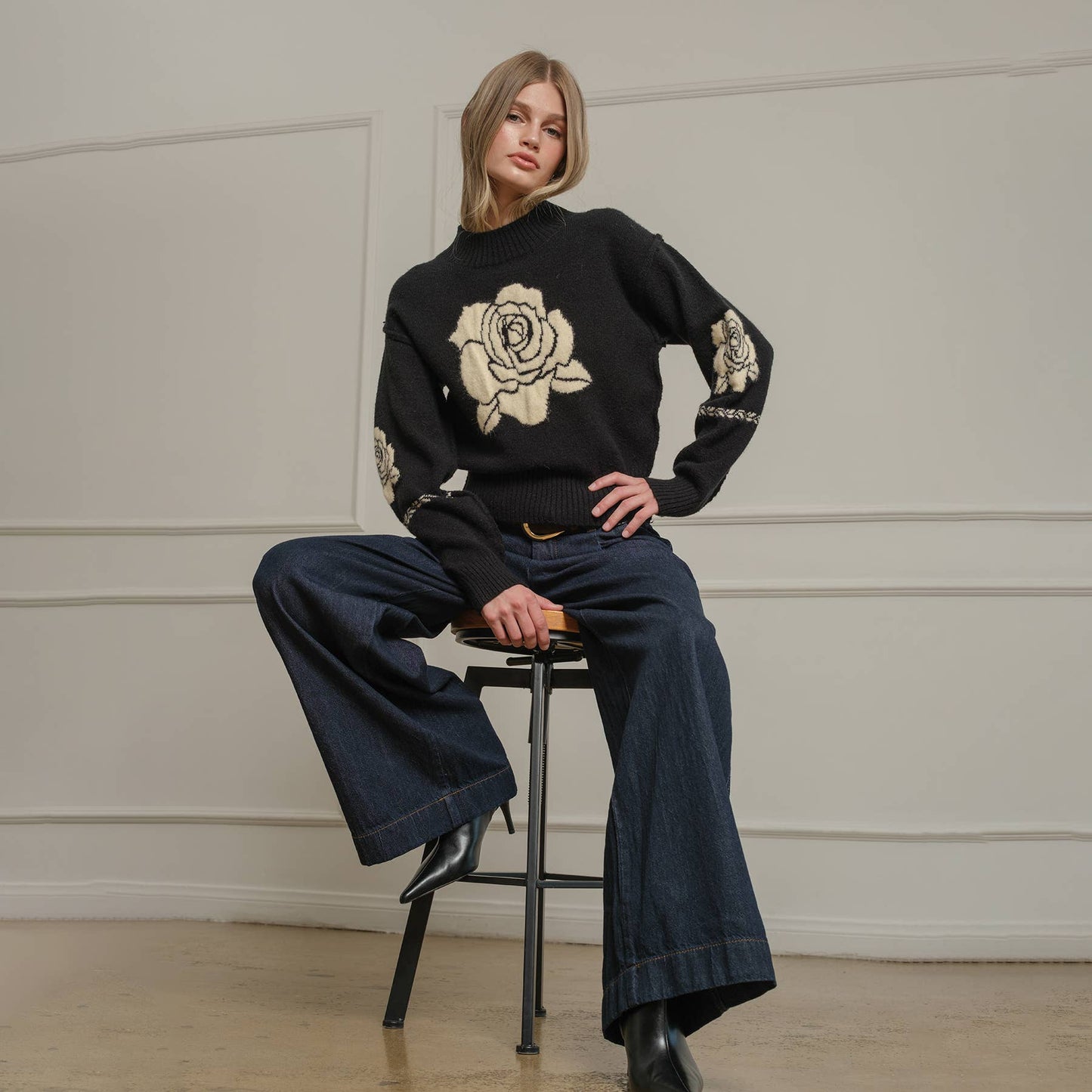 Rose Jacquard Knit Sweater